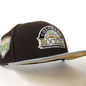 Colorado Rockies EST 1993 New Era 59Fifty Fitted Hat (Glow in the Dark BurntWood Misty Morning Metalic Gold Under Brim)