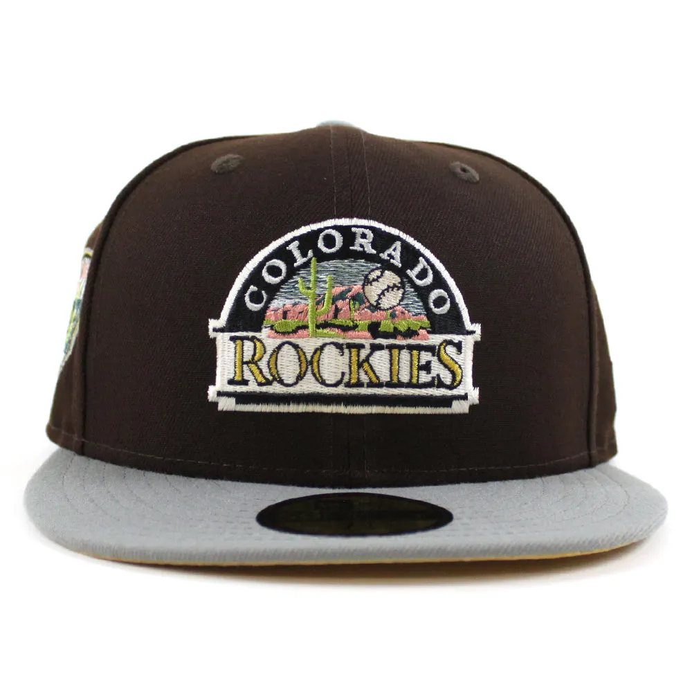 Colorado Rockies EST 1993 New Era 59Fifty Fitted Hat (Glow in the Dark BurntWood Misty Morning Metalic Gold Under Brim)