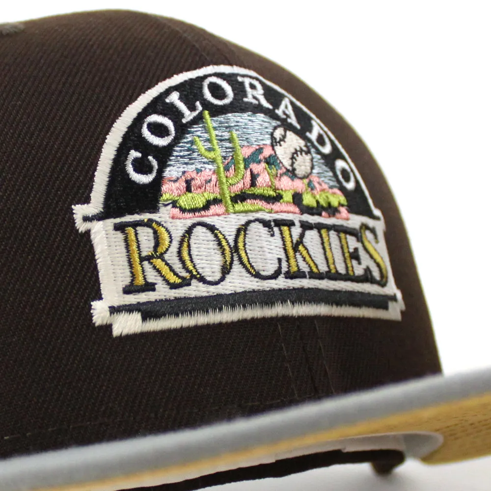 Colorado Rockies EST 1993 New Era 59Fifty Fitted Hat (Glow in the Dark BurntWood Misty Morning Metalic Gold Under Brim)