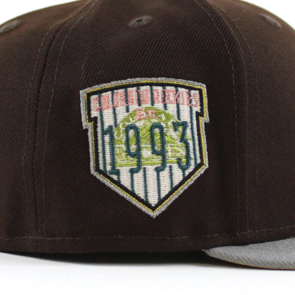 Colorado Rockies EST 1993 New Era 59Fifty Fitted Hat (Glow in the Dark BurntWood Misty Morning Metalic Gold Under Brim)