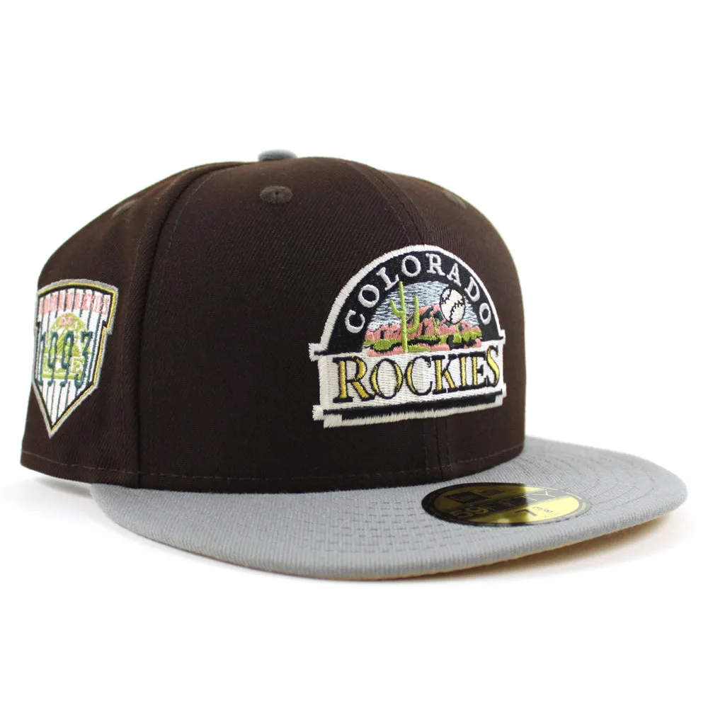 Colorado Rockies EST 1993 New Era 59Fifty Fitted Hat (Glow in the Dark BurntWood Misty Morning Metalic Gold Under Brim)