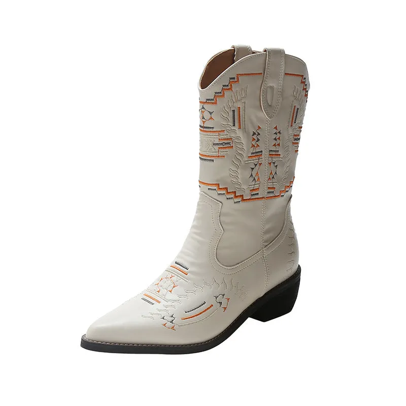 Cowboy Boots With Pointed Toe And Thick Heel