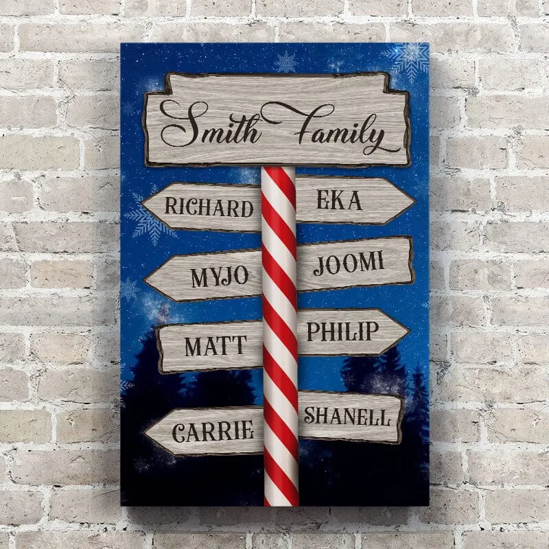 Custom Family Name   Names Personalized Christmas Sign Canvas Wall Art