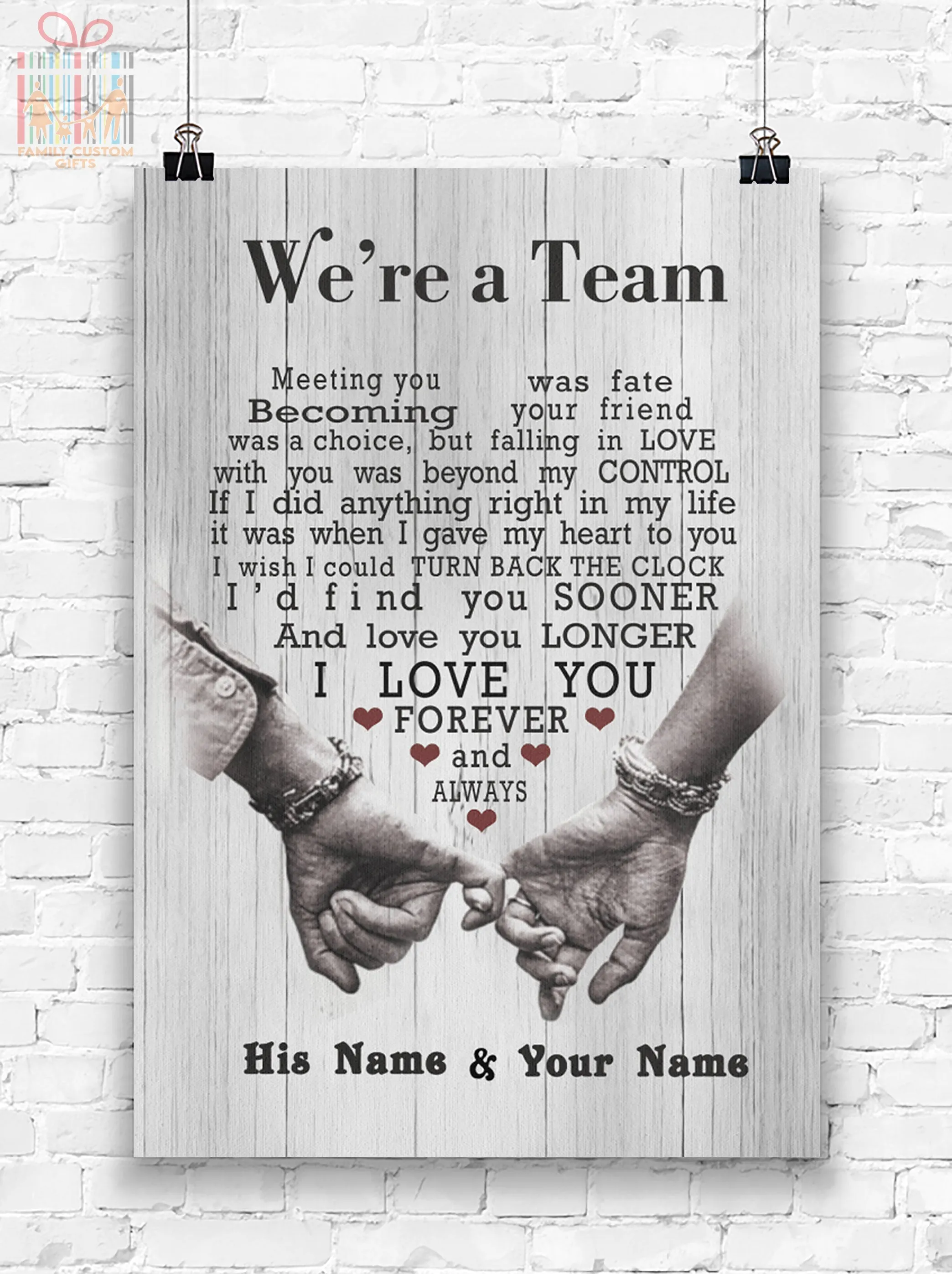 Custom Poster Prints We're A Team Meeting You Was Fate Personalized Wall Art for Couple - Premium Poster