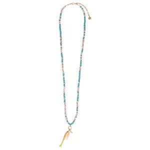 Czech & African Bead Necklace with Gold plated Fish Charm