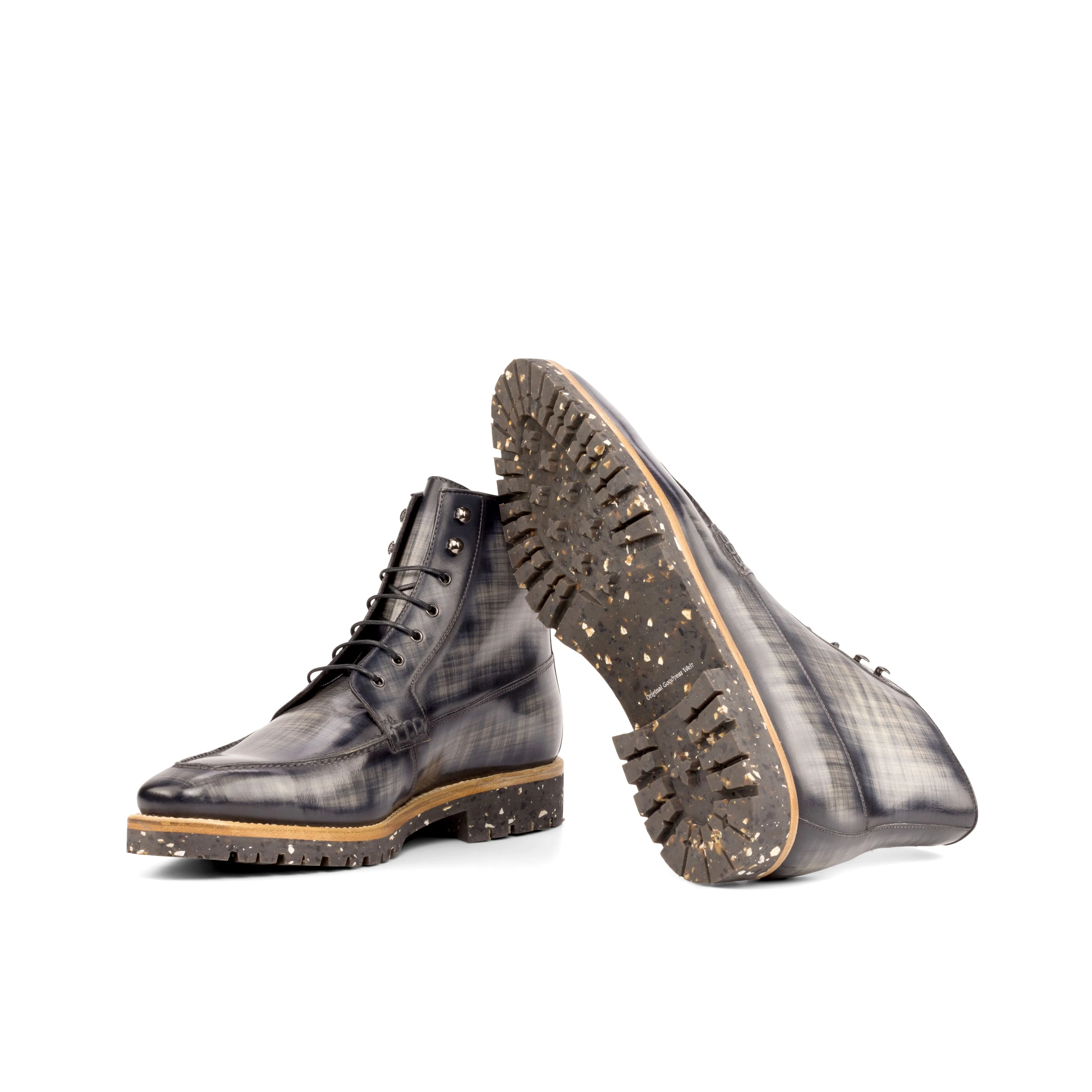 DapperFam Ryker in Grey Men's Hand-Painted Patina Moc Boot