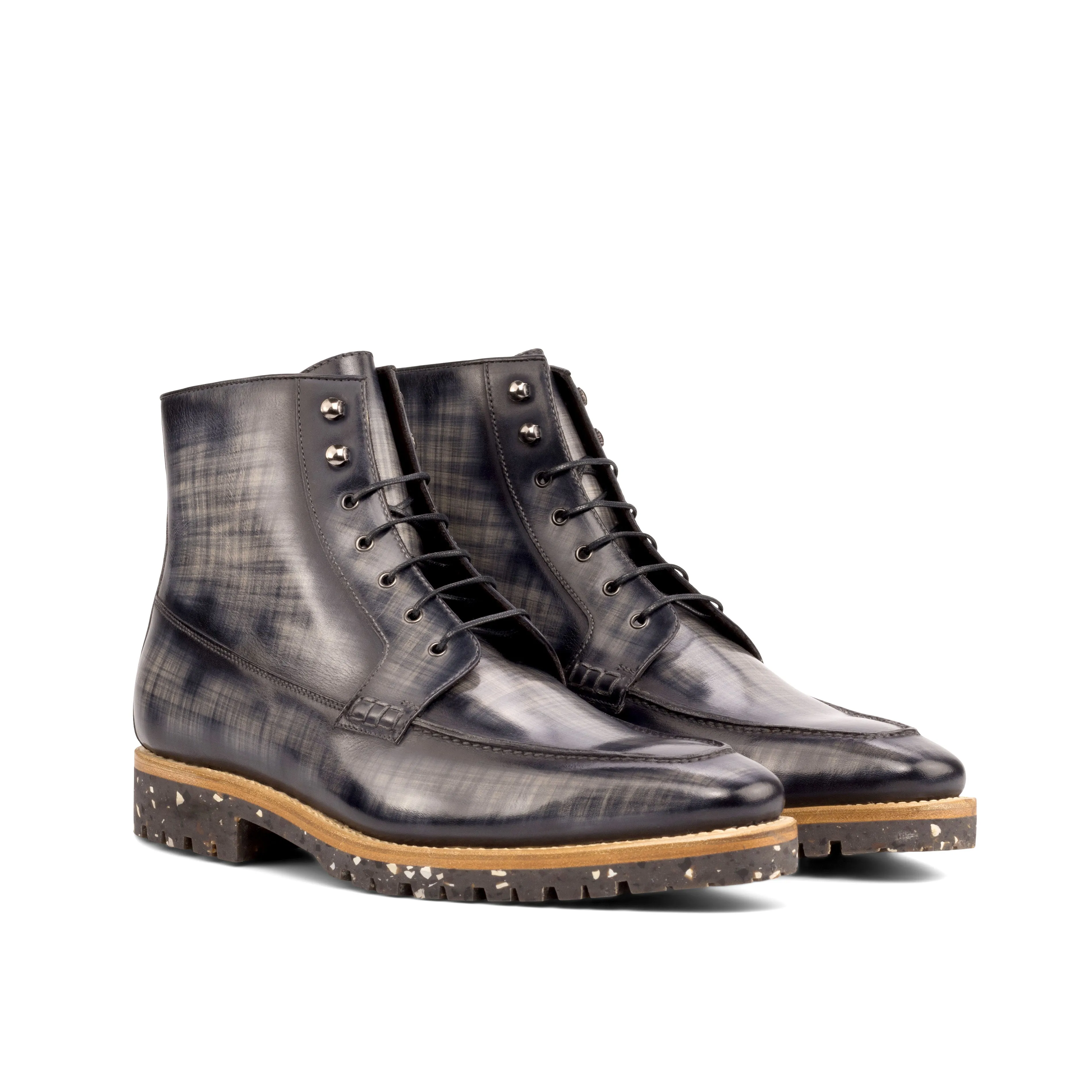 DapperFam Ryker in Grey Men's Hand-Painted Patina Moc Boot