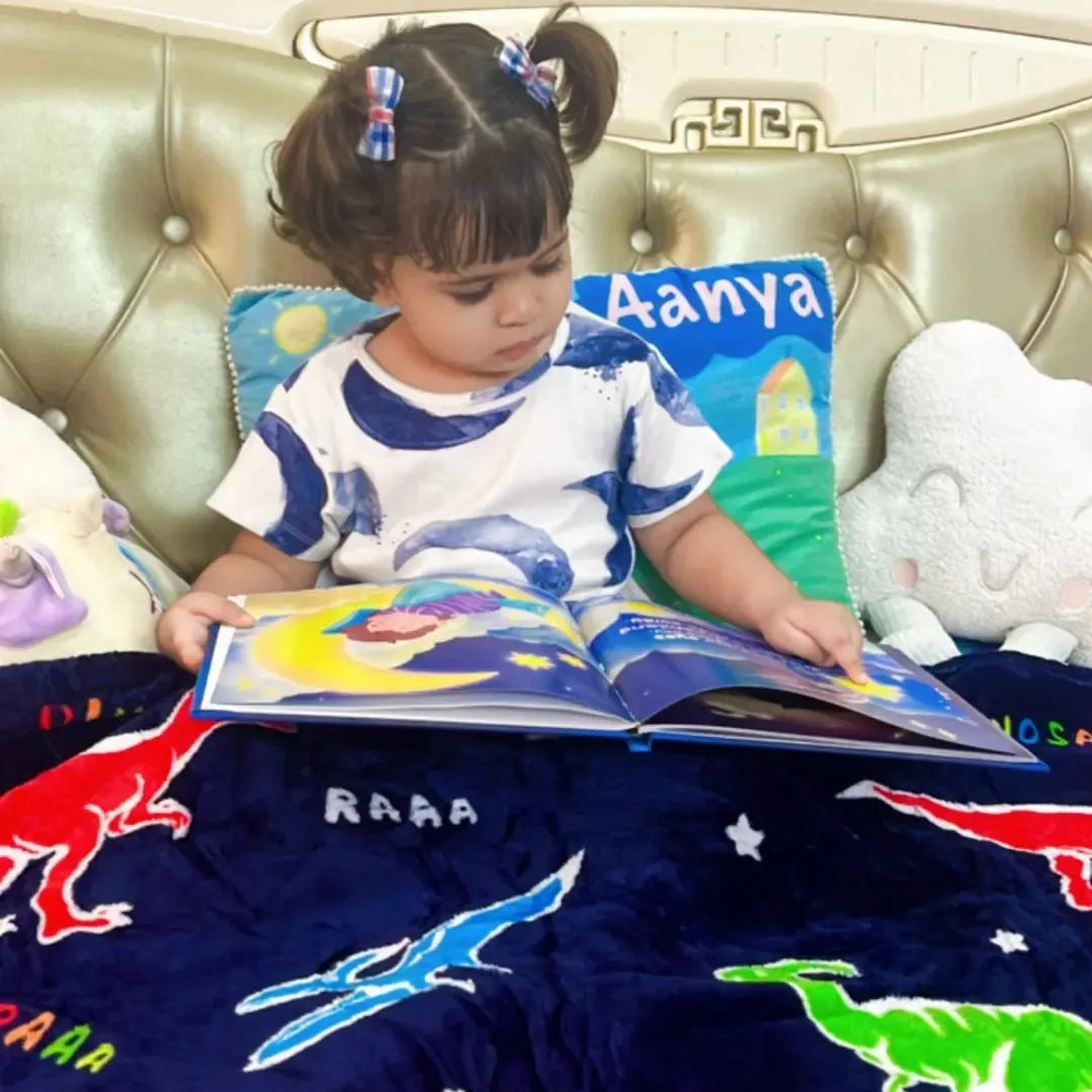 Dark Blue Dinosaur Glow Blanket for Kids | 0-15 Yrs | Super Soft & Cozy