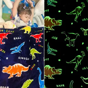 Dark Blue Dinosaur Glow Blanket for Kids | 0-15 Yrs | Super Soft & Cozy