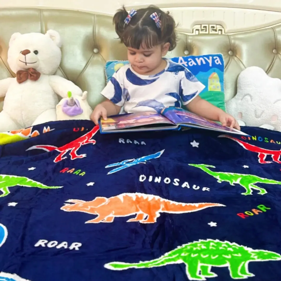 Dark Blue Dinosaur Glow Blanket for Kids | 0-15 Yrs | Super Soft & Cozy