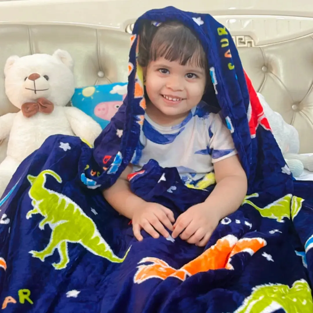 Dark Blue Dinosaur Glow Blanket for Kids | 0-15 Yrs | Super Soft & Cozy