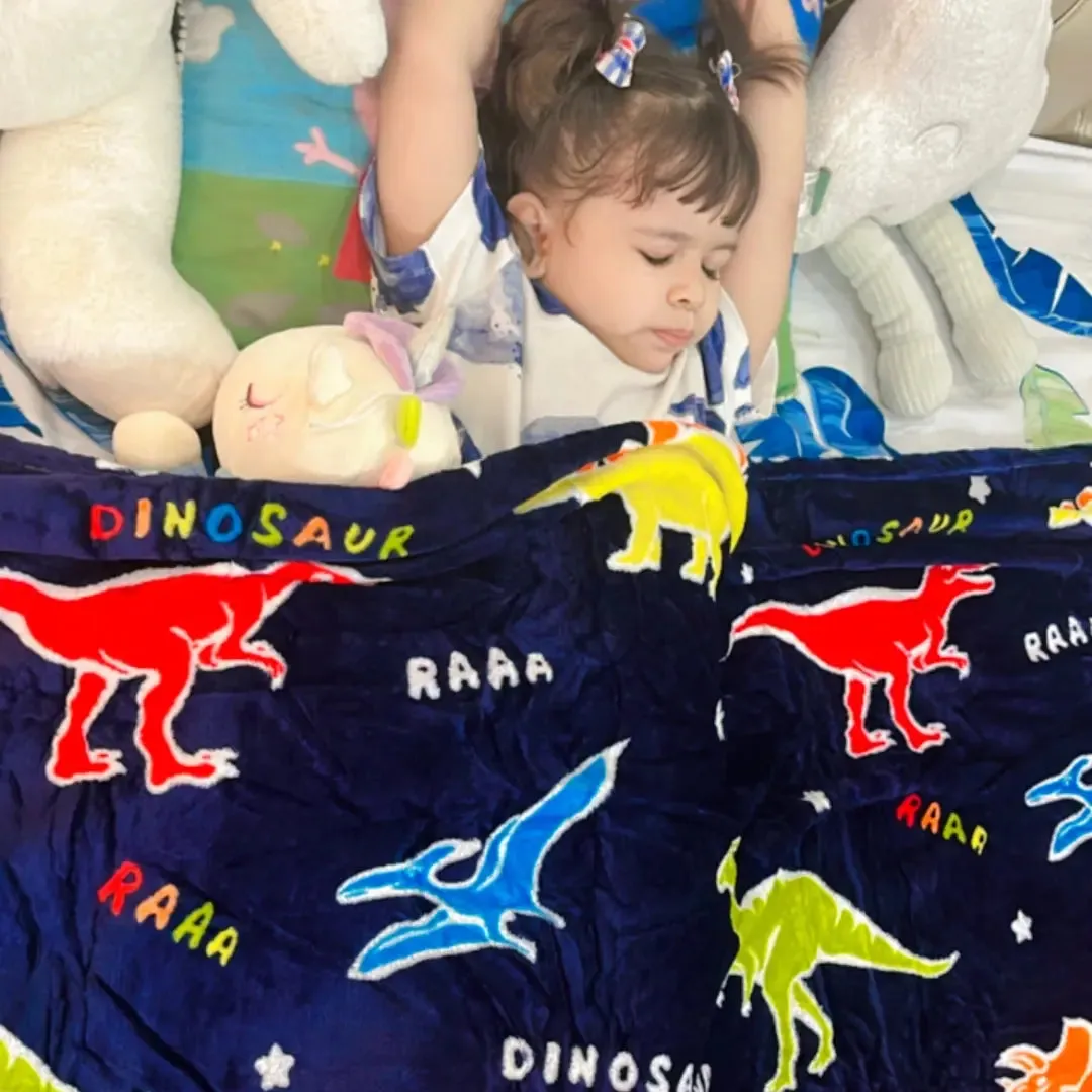 Dark Blue Dinosaur Glow Blanket for Kids | 0-15 Yrs | Super Soft & Cozy