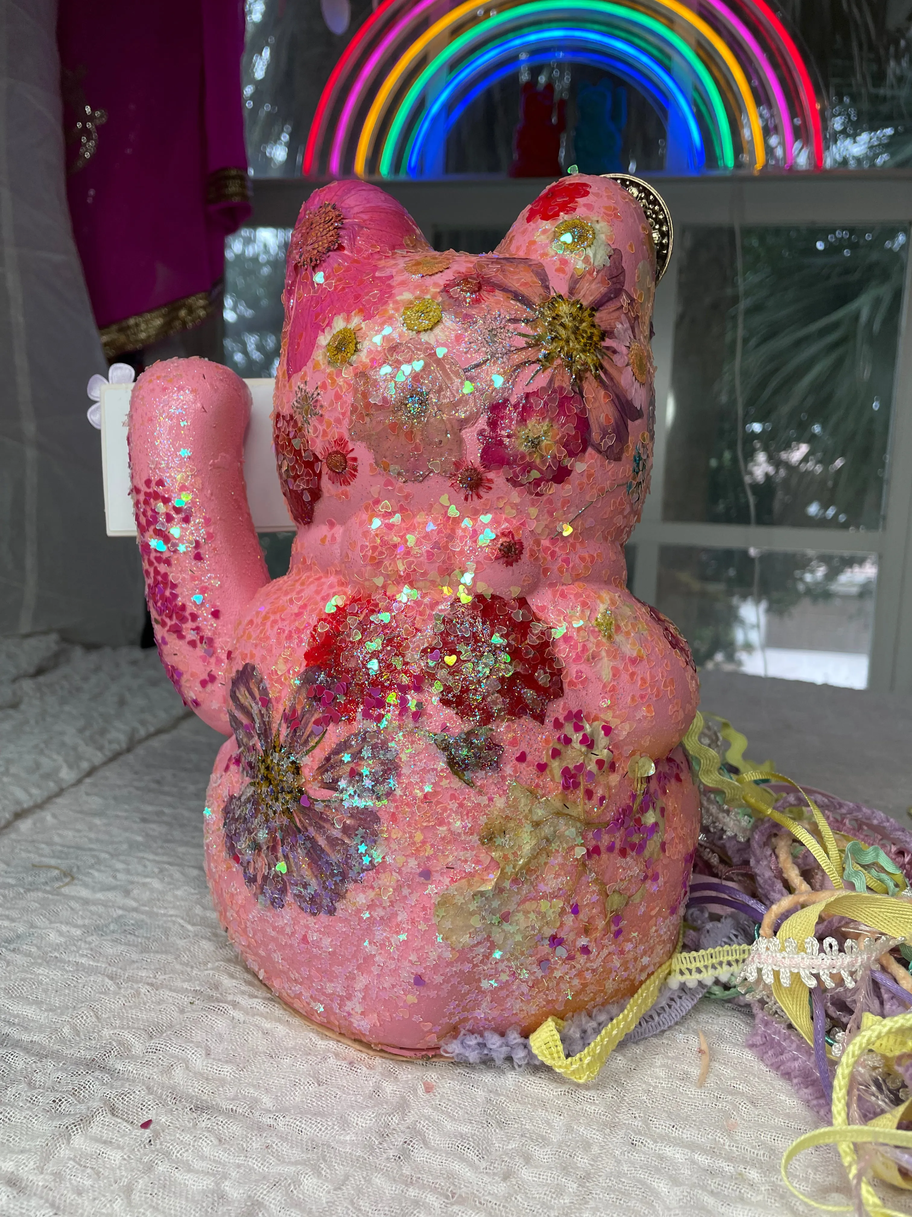 Decoupage pink Maneki Nekos Lucky Cat