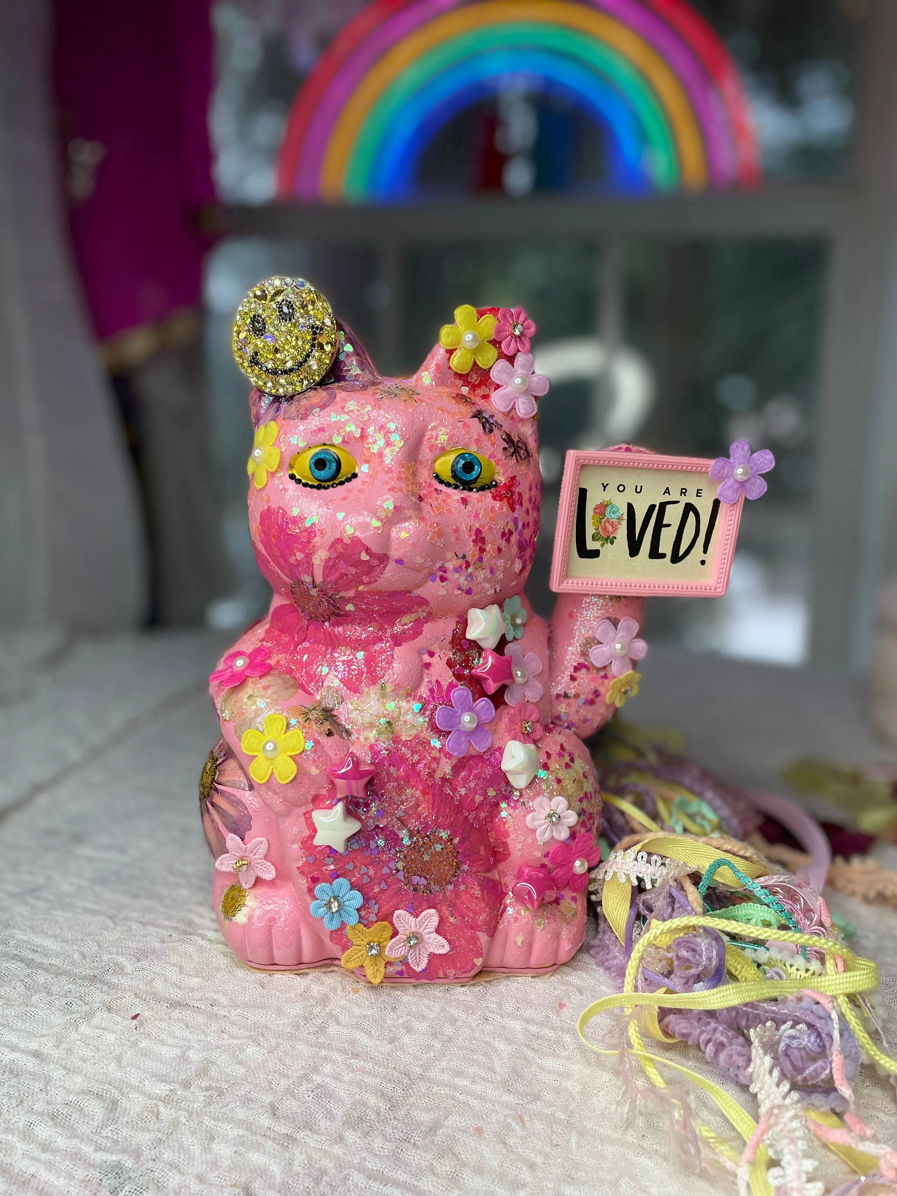 Decoupage pink Maneki Nekos Lucky Cat
