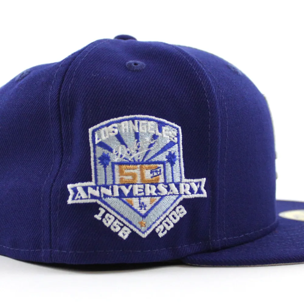 Dice Los Angeles Dodgers 50th Anniversary New Era 59Fifty Fitted Hat (GITD Royal Blue Gray Under Brim)
