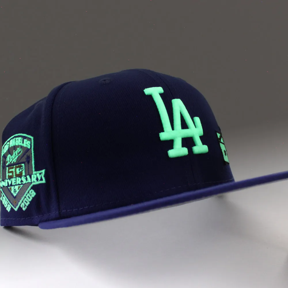 Dice Los Angeles Dodgers 50th Anniversary New Era 59Fifty Fitted Hat (GITD Royal Blue Gray Under Brim)