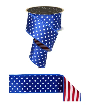 D'Lux 2.5" Polka Dot/Stripe/Fused: Royal Blue, Red, White (10 Yards) LX3065C9