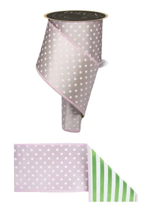 D'Lux 4" Polka Dot/Stripe/Fused: Pink, Fresh Green, White (10 Yards) LX306322
