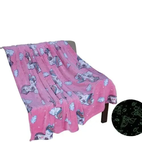 Dreamy Unicorn Glow in The Dark Blanket for Kids, 0-15 years | Ultra-soft & Lightweight Blanket for Kids