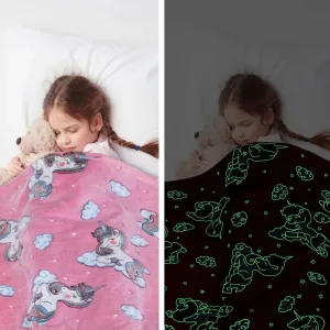 Dreamy Unicorn Glow in The Dark Blanket for Kids, 0-15 years | Ultra-soft & Lightweight Blanket for Kids