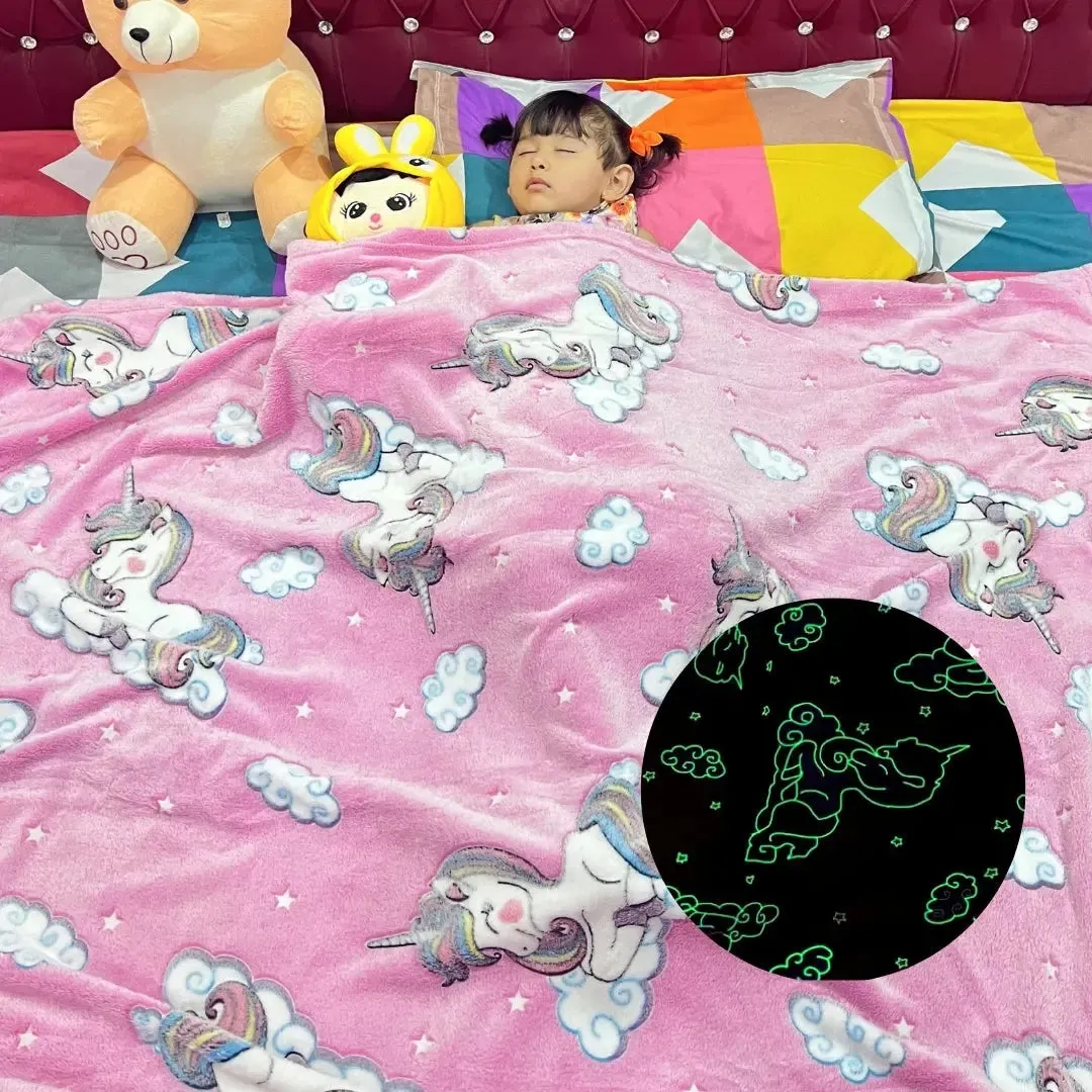 Dreamy Unicorn Glow in The Dark Blanket for Kids, 0-15 years | Ultra-soft & Lightweight Blanket for Kids