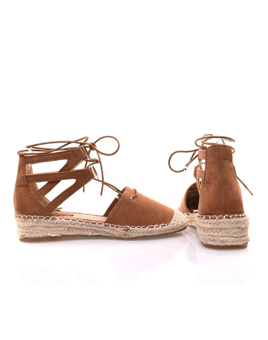 Espadrilles camel à talon compensées