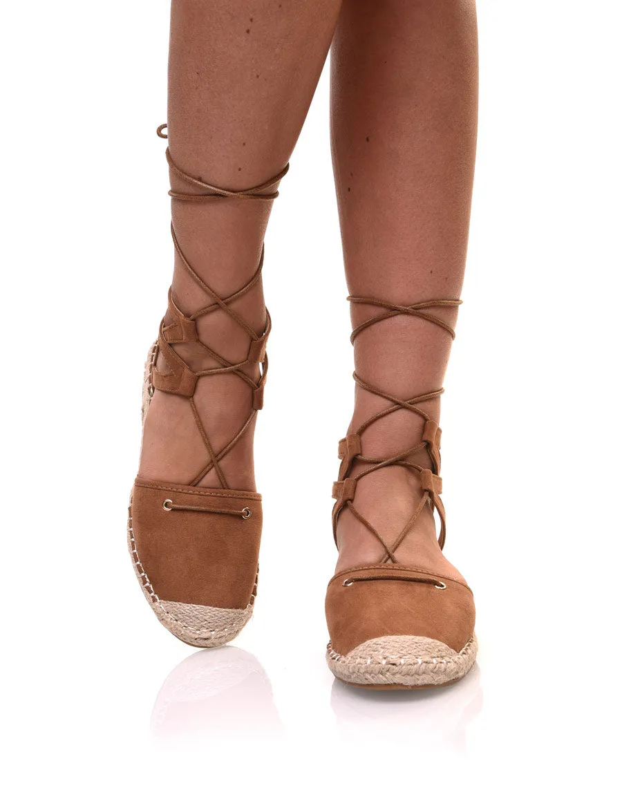 Espadrilles camel à talon compensées