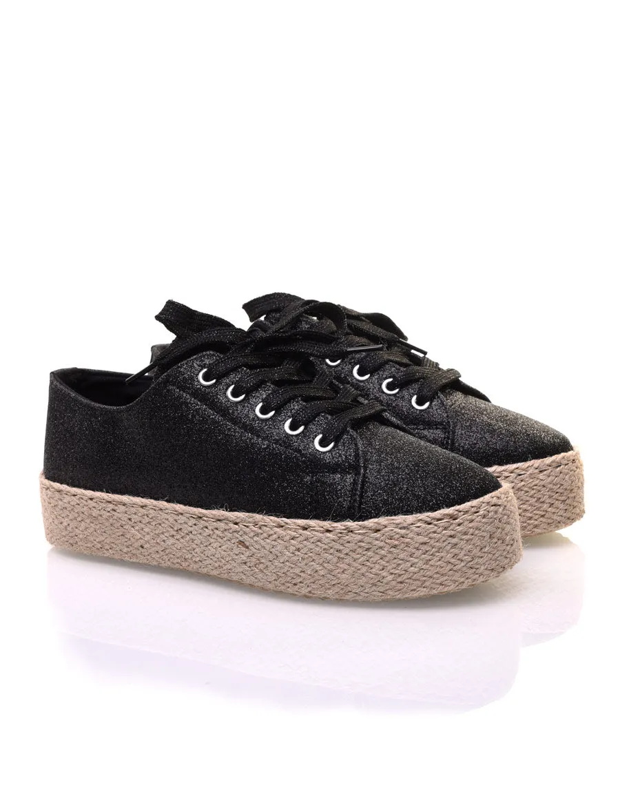 Espadrilles pailletées compensées noires
