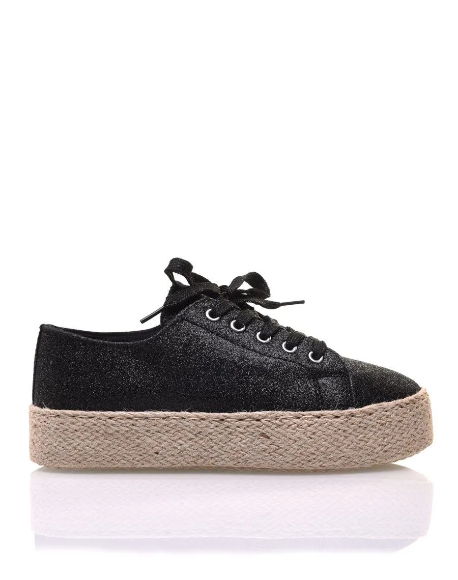 Espadrilles pailletées compensées noires