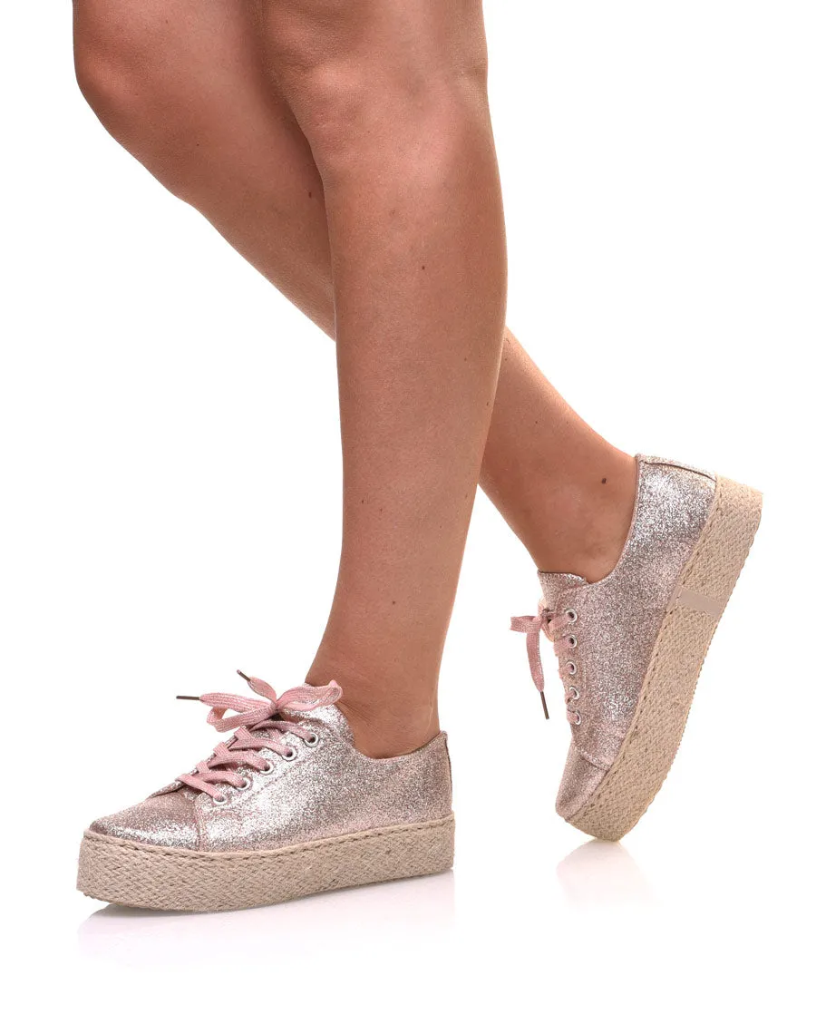 Espadrilles pailletées compensées roses