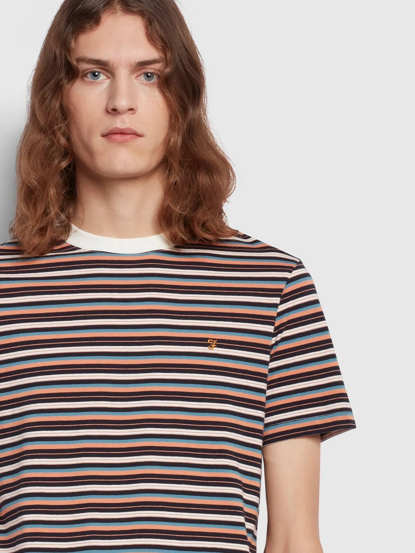 Farah Zephyr Multi Stripe T-Shirt Mandarin