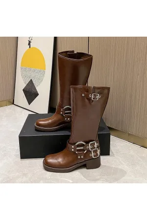 Female American Retro Martin Brown High Top Boots