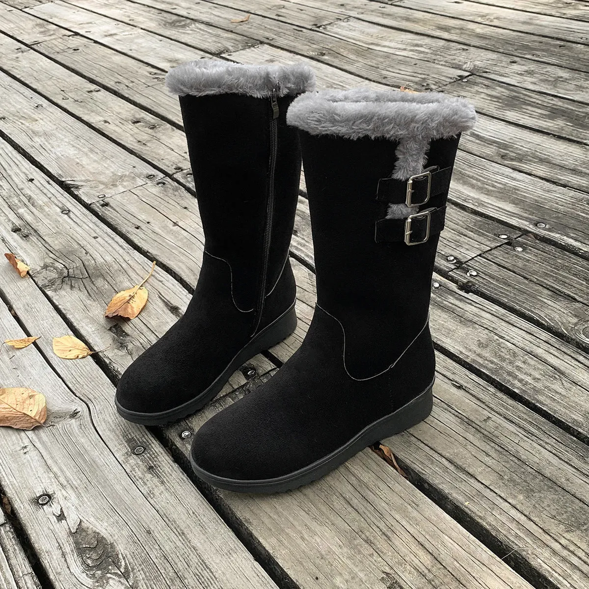Fleece-lined, Thick Mid-calf, Martin Boots Wedge Heel