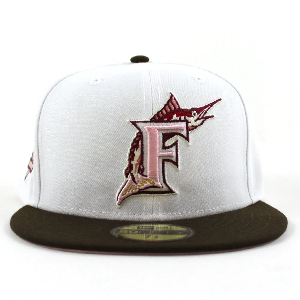 Florida Marlins 10th Anniversary New Era 59Fifty Fitted Hat (Glow in the Dark WHITE WALNUT PINK ROUGE Under brim)