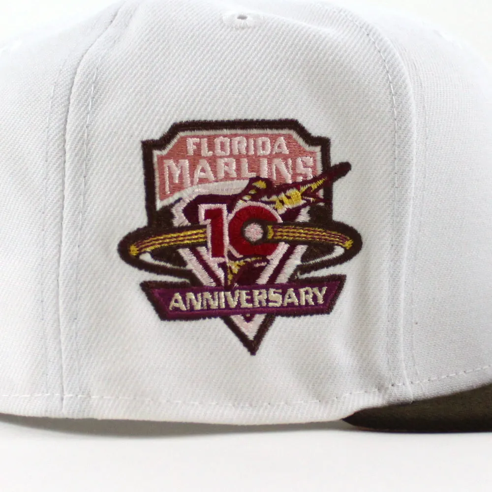 Florida Marlins 10th Anniversary New Era 59Fifty Fitted Hat (Glow in the Dark WHITE WALNUT PINK ROUGE Under brim)