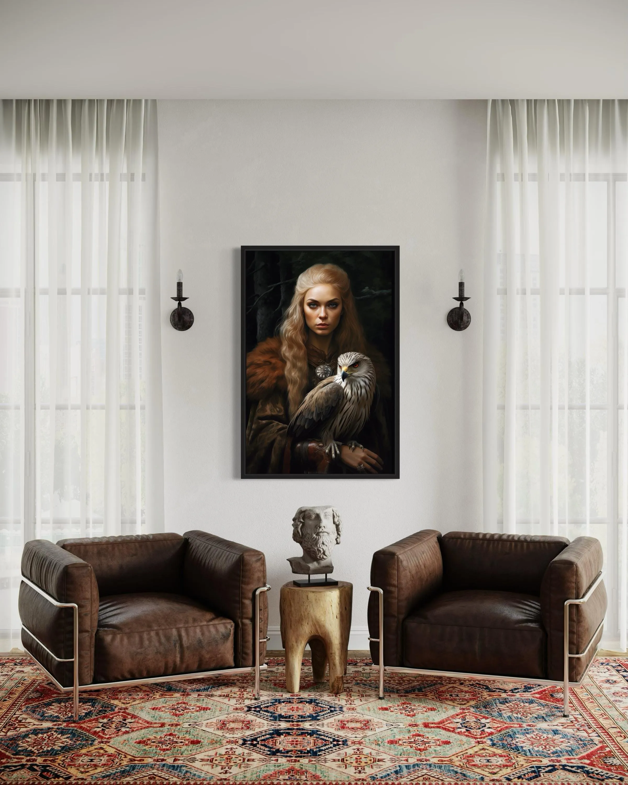 Freya Norse Goddess With Falcon Famed Canvas Wall Art