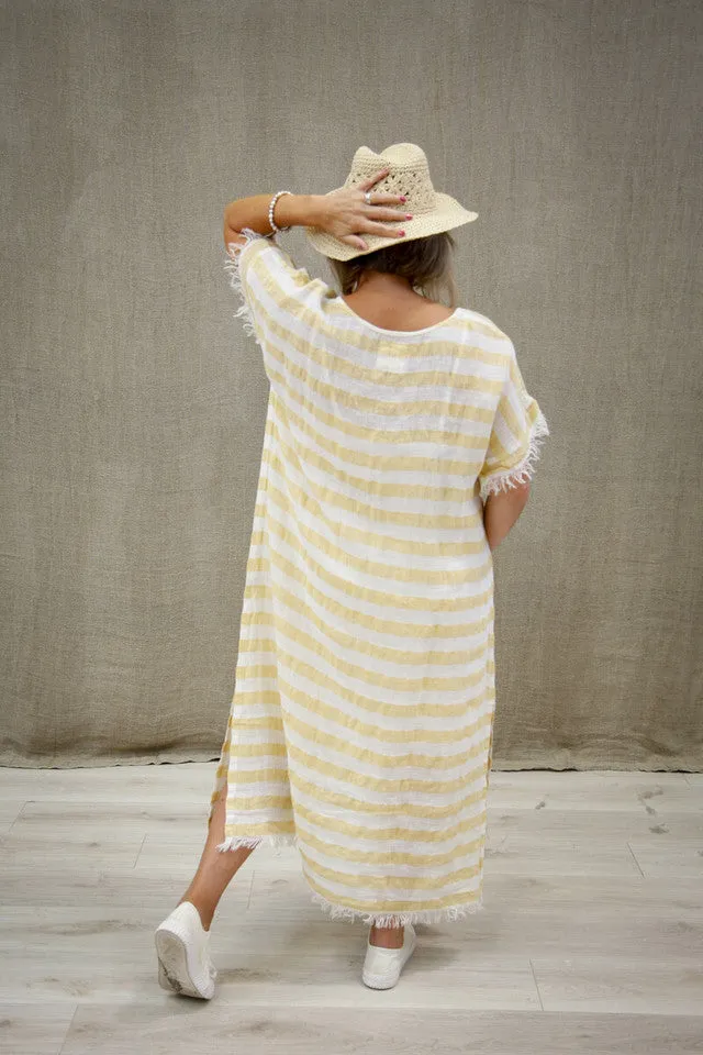 Gemma Fringed Dress - Lemon Stripe