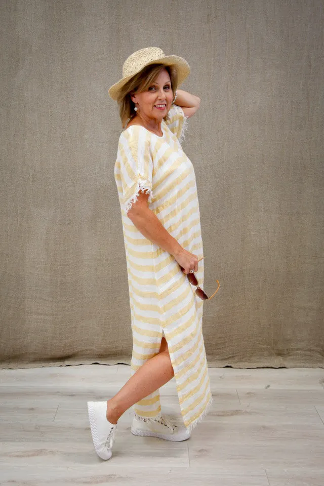 Gemma Fringed Dress - Lemon Stripe
