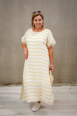 Gemma Fringed Dress - Lemon Stripe