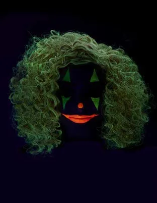 Glow In The Dark Curly Clown Wig Bright Red With Glow Blends