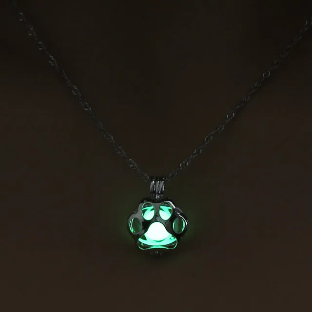 Glow In The Dark Paw Pendant Necklace