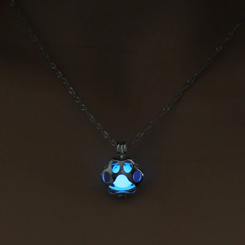 Glow In The Dark Paw Pendant Necklace