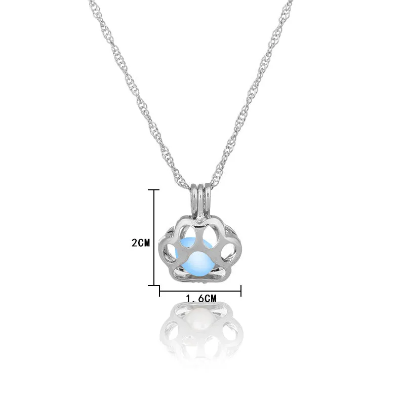 Glow In The Dark Paw Pendant Necklace