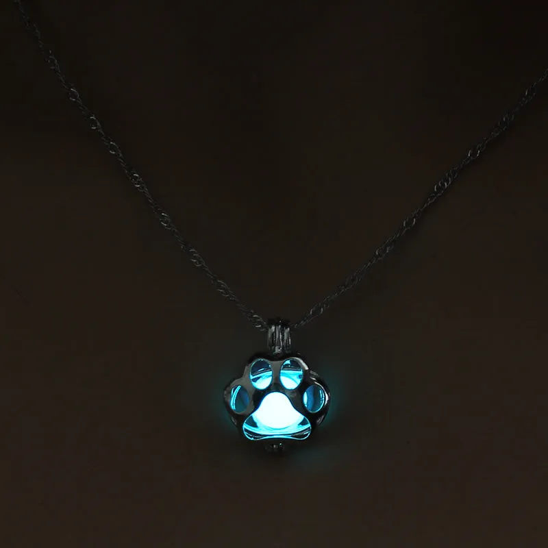 Glow In The Dark Paw Pendant Necklace