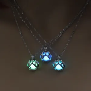 Glow In The Dark Paw Pendant Necklace