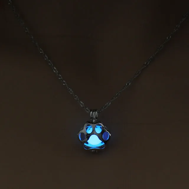 Glow In The Dark Paw Pendant Necklace