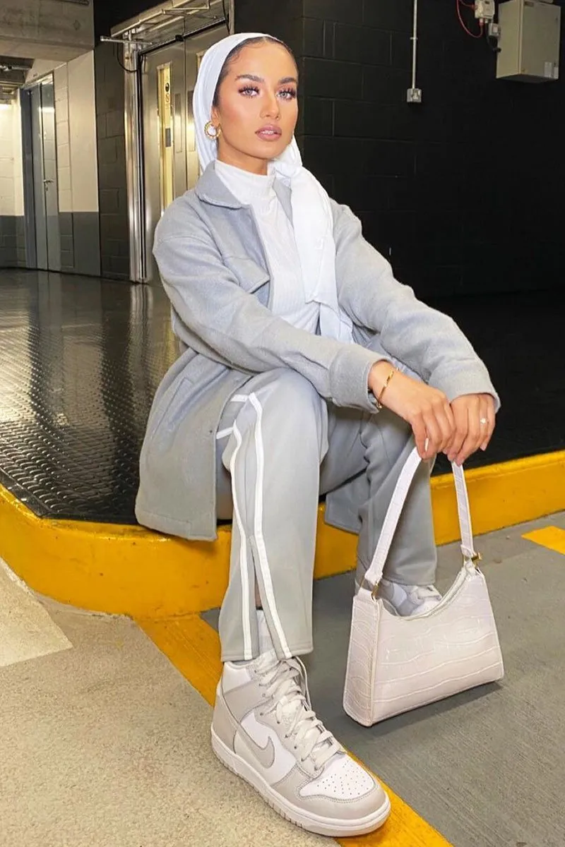 Grey Side Stripe Split Hem Wide Leg Joggers - Karris