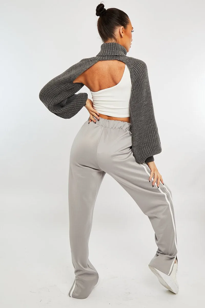 Grey Side Stripe Split Hem Wide Leg Joggers - Karris