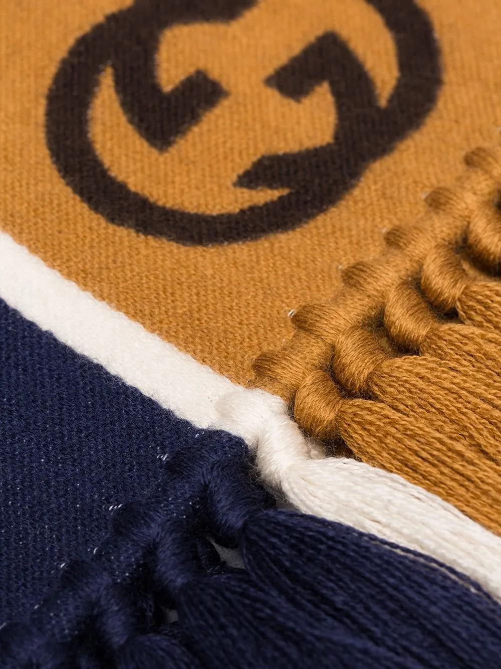 Gucci GG Stripe Scarf in Navy and Brown