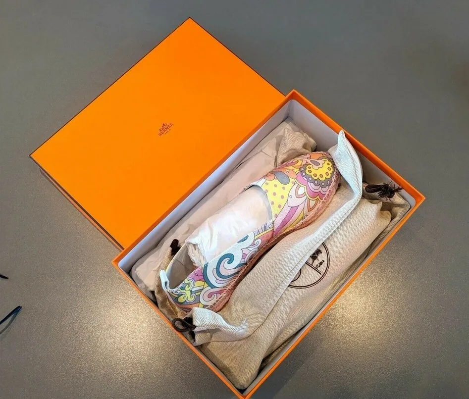 Hermes [68] Womens' Pink Psychedelic Cotton Canvas Espadrilles Sneakers Cord Shoes Sz40 BNIB!